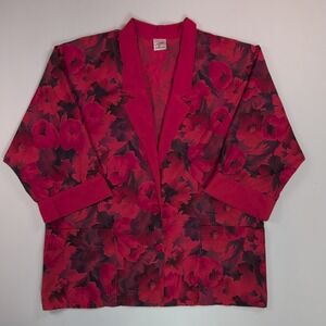 GW Division of Graff Vintage Red Black Floral Blazer Jacket Cuffed Sleeve XL